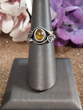 Tigers Eye Silver Plated Ring - 6 3/4